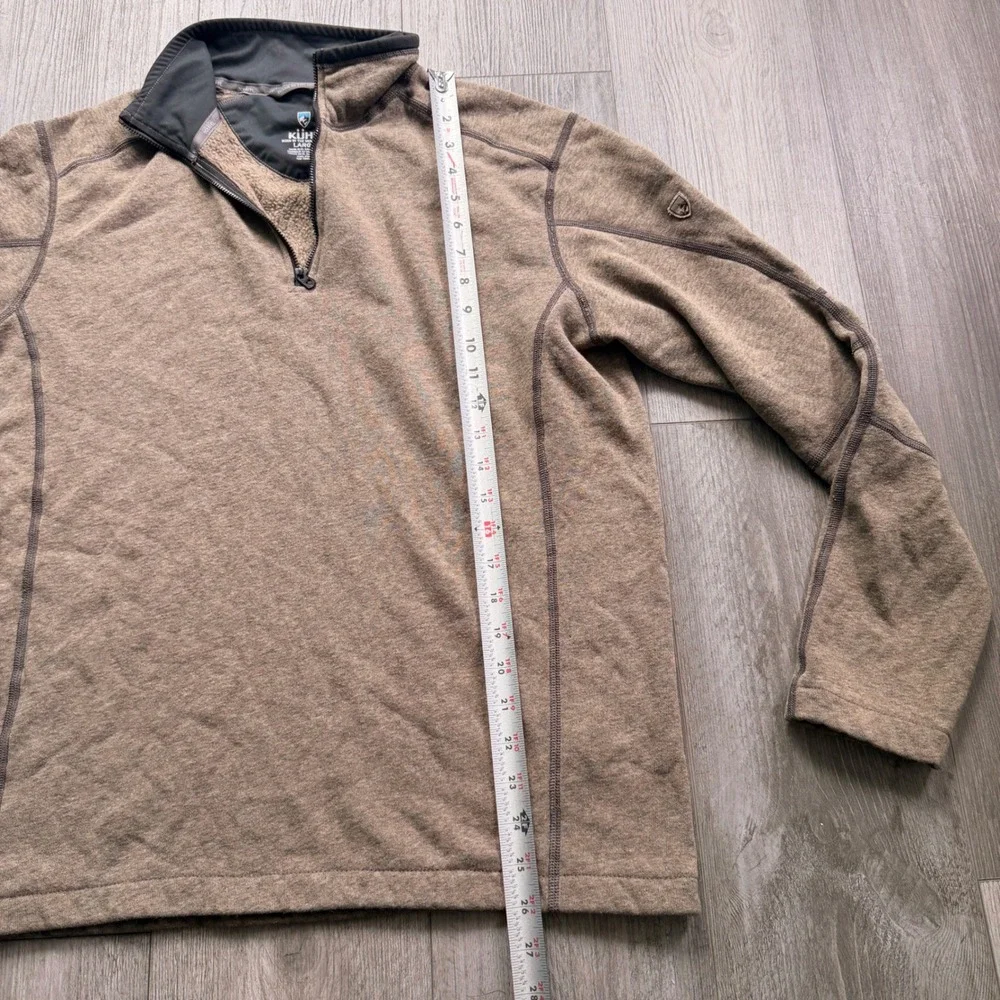 Kuhl Mens Large Brown 1/4 Zip Fleece Pullover Sherpa Lined Outdoor Hiking
